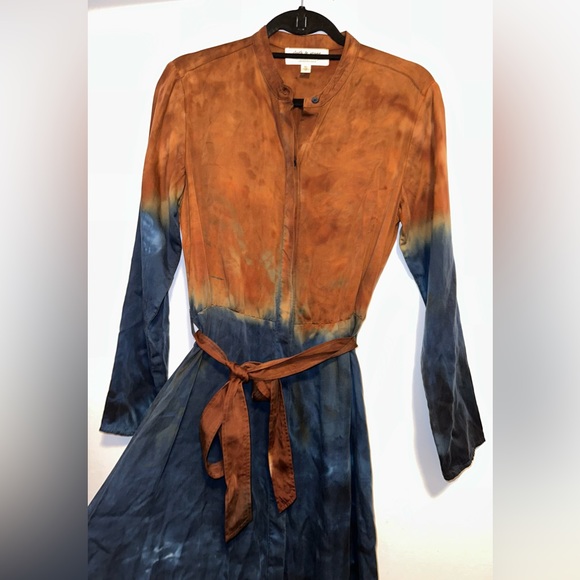 Cloth Stone Ombre Blue Brown Perla Tie-Dye Belted Kimono Maxi Dress - Picture 9 of 11